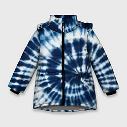 Куртка зимняя для девочки Эффект тай дай - размытый синий узор, цвет: 3D-светло-серый