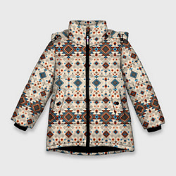 Куртка зимняя для девочки Узорчатые квадраты, цвет: 3D-черный