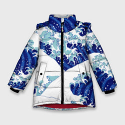 Зимняя куртка для девочки Японская графика - волна - паттерн