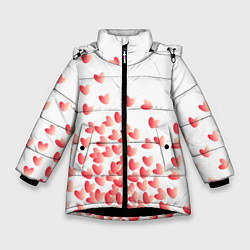 Куртка зимняя для девочки Падающие сердечки, цвет: 3D-черный
