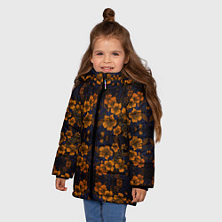 Куртка зимняя для девочки Желто-оранжевые нежные цветы, цвет: 3D-черный — фото 2