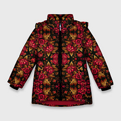 Куртка зимняя для девочки Растительный паттерн под хохлому, цвет: 3D-красный
