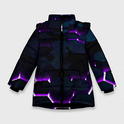 Куртка зимняя для девочки Неоновые соты с подсветкой, цвет: 3D-черный