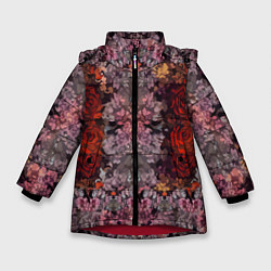Куртка зимняя для девочки Розы и сирень, цвет: 3D-красный