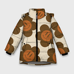 Куртка зимняя для девочки Цветочки-смайлики ретро, цвет: 3D-светло-серый