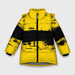Куртка зимняя для девочки Черно-желтая полоса Cyberpunk 2077, цвет: 3D-светло-серый