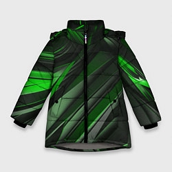 Куртка зимняя для девочки Green black abstract, цвет: 3D-светло-серый