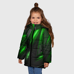 Куртка зимняя для девочки Черные пластины с зеленым свечением, цвет: 3D-черный — фото 2