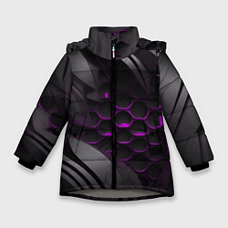 Куртка зимняя для девочки Черные объекты с фиолетовой сеткой, цвет: 3D-светло-серый