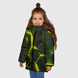 Куртка зимняя для девочки Разлом неоновых плит, цвет: 3D-черный — фото 2