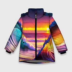 Куртка зимняя для девочки Волны на закате, цвет: 3D-светло-серый