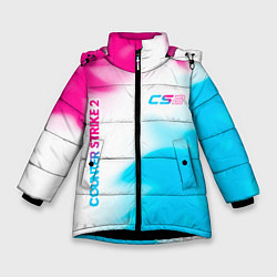 Зимняя куртка для девочки Counter Strike 2 neon gradient style: надпись, сим