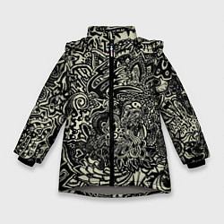 Куртка зимняя для девочки Татуировочный орнамент, цвет: 3D-светло-серый