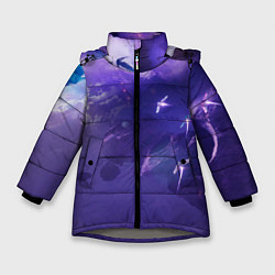 Куртка зимняя для девочки Фиолетовый необъятный космос, цвет: 3D-светло-серый