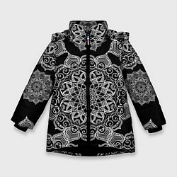 Зимняя куртка для девочки Мандала на черном фоне