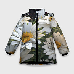 Куртка зимняя для девочки Ромашки на лугу, цвет: 3D-черный