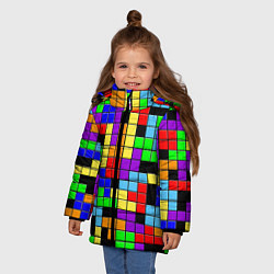 Куртка зимняя для девочки Тетрис цветные блоки, цвет: 3D-черный — фото 2