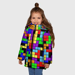 Куртка зимняя для девочки Тетрис цветные блоки, цвет: 3D-светло-серый — фото 2
