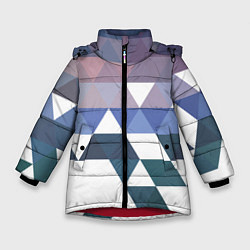Куртка зимняя для девочки Абстрактные разноцветные треугольники в паттерне, цвет: 3D-красный
