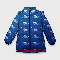 Куртка зимняя для девочки Subnautica паттерн с рыбками, цвет: 3D-красный