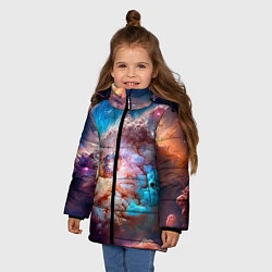 Куртка зимняя для девочки Небула в космосе в голубо-розовых тонах - нейронна, цвет: 3D-красный — фото 2