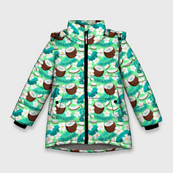 Куртка зимняя для девочки Летний паттерн с кокосом, цвет: 3D-светло-серый