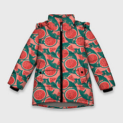 Куртка зимняя для девочки Летний паттерн с арбузами, цвет: 3D-светло-серый