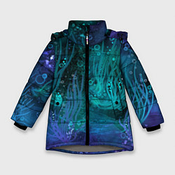 Куртка зимняя для девочки Абстракция: неоновые огни подводного мира, цвет: 3D-светло-серый