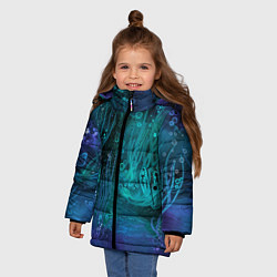 Куртка зимняя для девочки Абстракция: неоновые огни подводного мира, цвет: 3D-светло-серый — фото 2