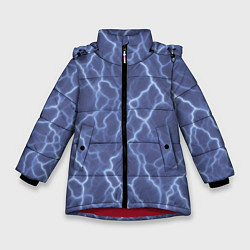 Куртка зимняя для девочки Электрический разряд на голубом фоне, цвет: 3D-красный