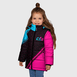 Куртка зимняя для девочки Counter-Strike 2 - neon gradient: надпись, символ, цвет: 3D-черный — фото 2