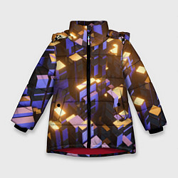 Куртка зимняя для девочки Фиолетовые и светящиеся кубы, цвет: 3D-красный
