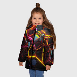 Куртка зимняя для девочки Неоновые трубки абстракция, цвет: 3D-светло-серый — фото 2
