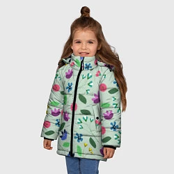 Куртка зимняя для девочки Цветы, веточки и листья, цвет: 3D-светло-серый — фото 2