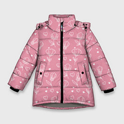 Куртка зимняя для девочки Цветы и сердца паттерн, цвет: 3D-светло-серый