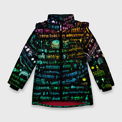 Куртка зимняя для девочки Символы психоделика - нейронная сеть, цвет: 3D-красный