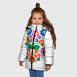 Куртка зимняя для девочки Сердце цветочное, цвет: 3D-черный — фото 2