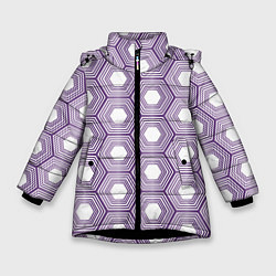 Куртка зимняя для девочки Шестиугольники фиолетовые, цвет: 3D-черный