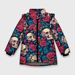 Зимняя куртка для девочки Черепа и красные розы