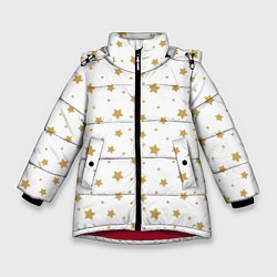 Куртка зимняя для девочки Бежевые звездочки на белом фоне, цвет: 3D-красный