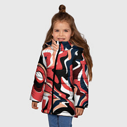 Куртка зимняя для девочки Абстракция кривые линии черно-красный, цвет: 3D-черный — фото 2