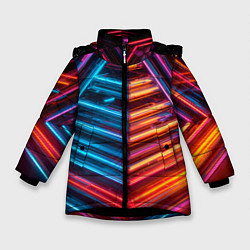 Куртка зимняя для девочки Неоновые трубы, цвет: 3D-черный