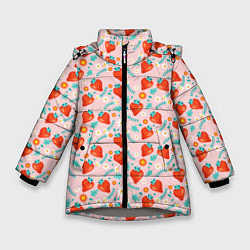 Зимняя куртка для девочки Паттерн клубника и цветы