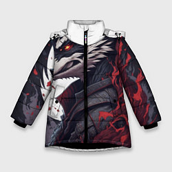 Куртка зимняя для девочки Волк в полнолуние, цвет: 3D-черный