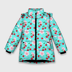 Куртка зимняя для девочки Паттерн цветущая вишня, цвет: 3D-черный