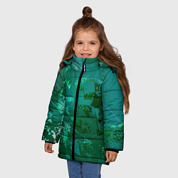 Куртка зимняя для девочки Зелёные обрывки фигур, цвет: 3D-светло-серый — фото 2