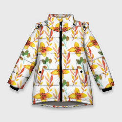 Куртка зимняя для девочки Поляна цветов, цвет: 3D-светло-серый