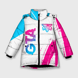 Куртка зимняя для девочки GTA neon gradient style: надпись, символ, цвет: 3D-черный