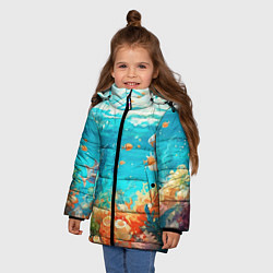 Куртка зимняя для девочки Морской подводный мир, цвет: 3D-светло-серый — фото 2