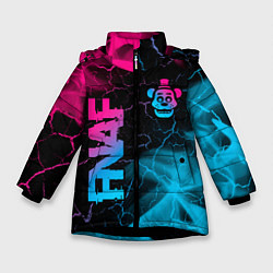 Зимняя куртка для девочки FNAF - neon gradient: надпись, символ